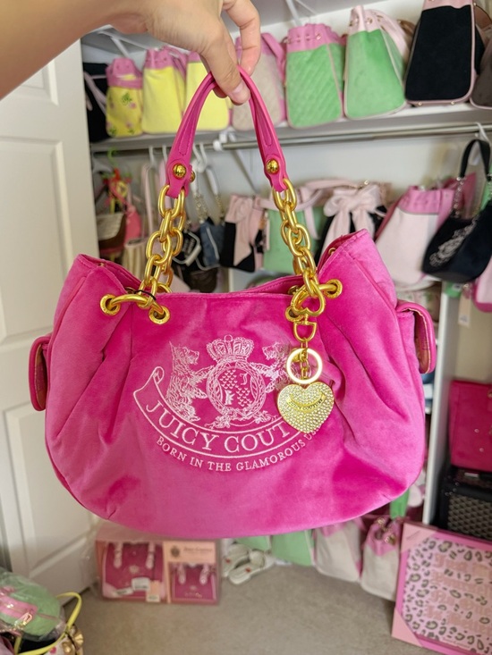 Juicy Couture Hot Pink Velour Chain-Handle Shoulder Bag